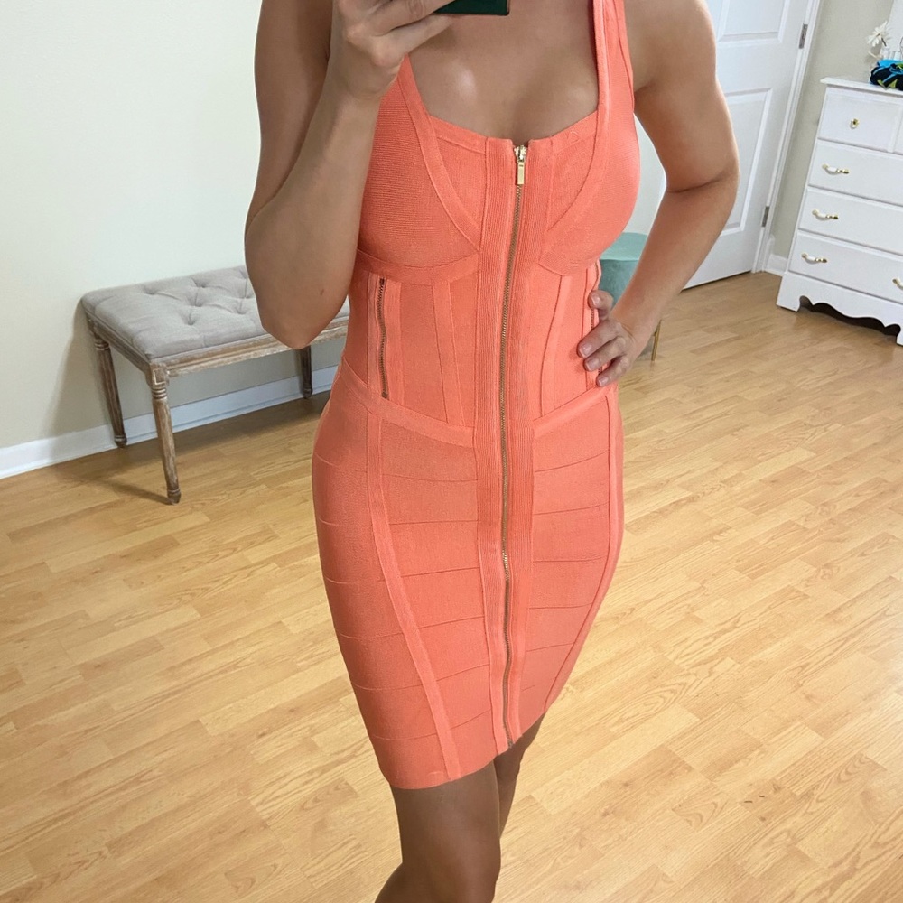 Bandage Bodycon midi dress in fresh salmon XS - Picture 3 of 5